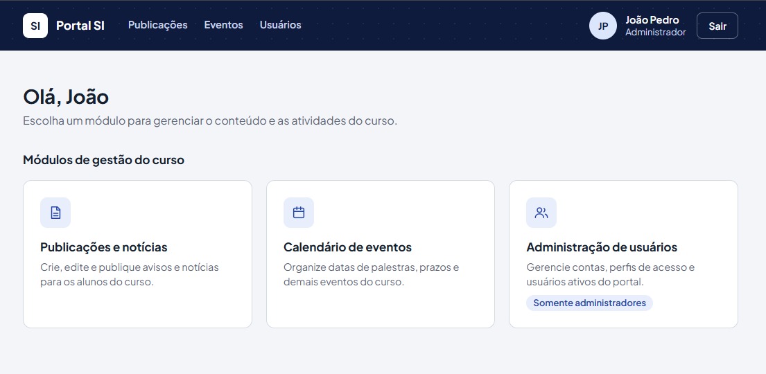 Painel administrativo do Portal SI